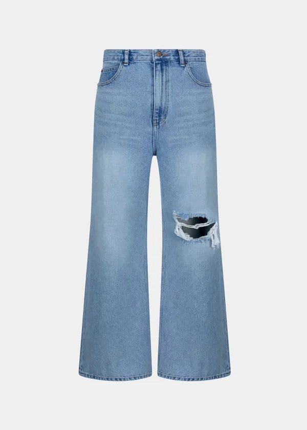 W DESTROYED STRAIGHT JEANS - LIGHT BLUE