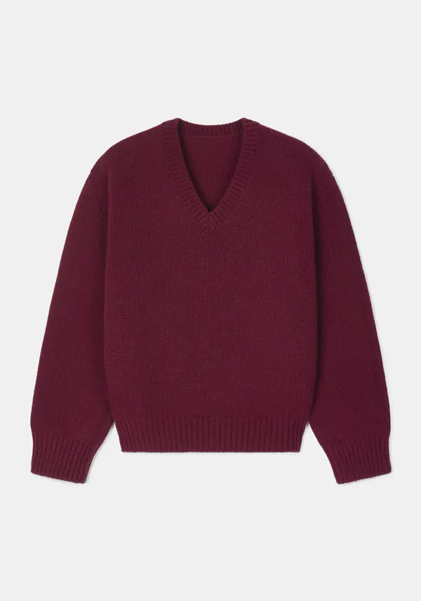 Merino wool v-neck knit (Purple)