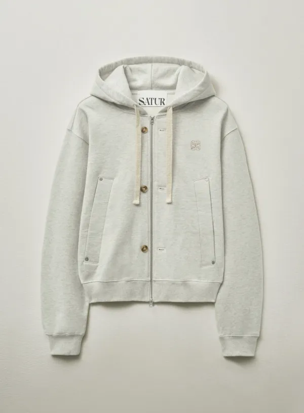 Teo Cotton All Day Hood Zip-Up - Melange Ivory