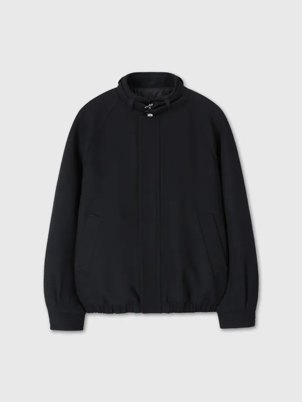 (W) WOOL FLANNEL BELTED STAND COLLAR BOMBER_ BLACK