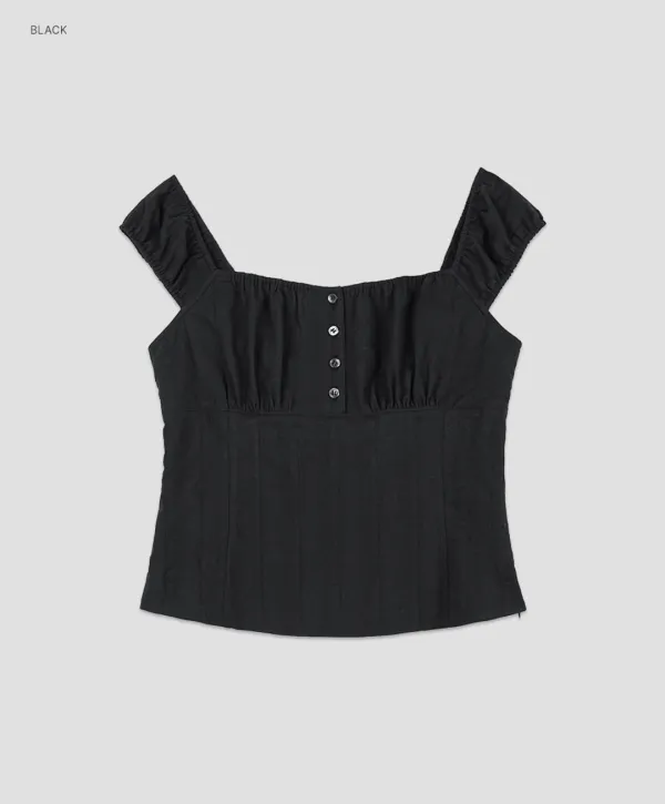 (BL-4408)COTTON SLIM SHIRRING BLOUSE