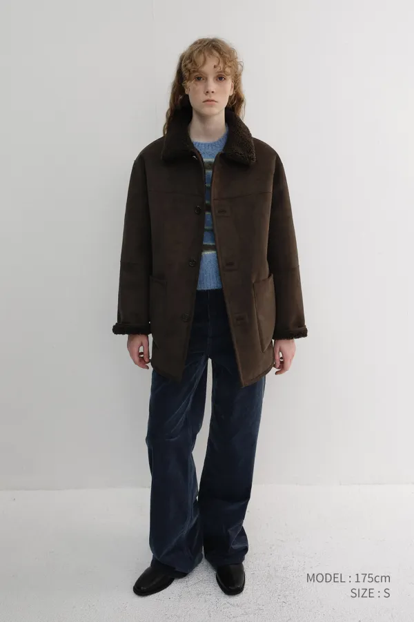 [LIMITED OFFER] UNISEX REVERSIBLE SOFT SHEARLING HALF JACKET DARK BROWN_UDJU6D133W2