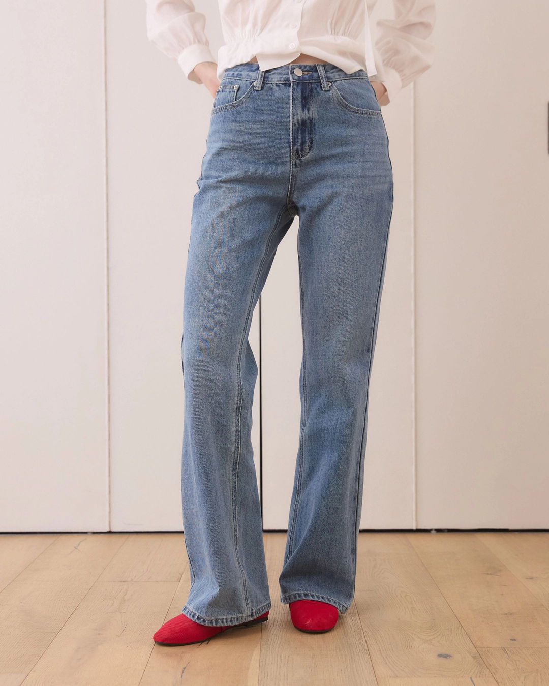 어다울 Silhouette boots cut denim pants - blue 상품 이미지 1