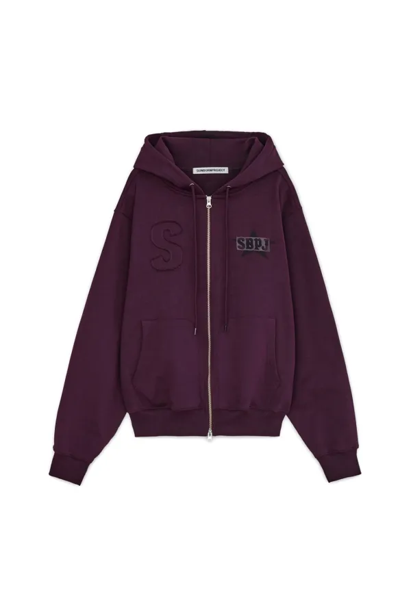 LOGO PATCH HOODIE ZIP-UP, PURPLE