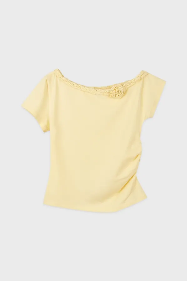 Braided One-Shoulder T-Shirt (Cream Yellow)