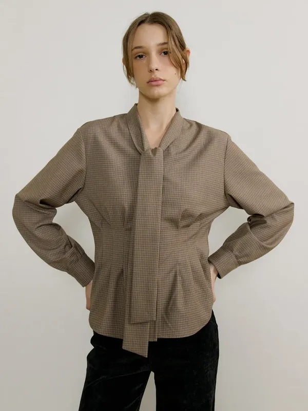 CROFFLE TIE BLOUSE-CHECK VER