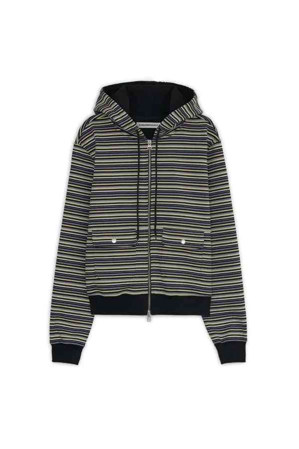 STRIPE FLAP POCKET HOODIE ZIP-UP, BLACK