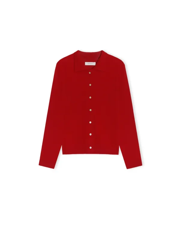 W Collar Cardigan, Red