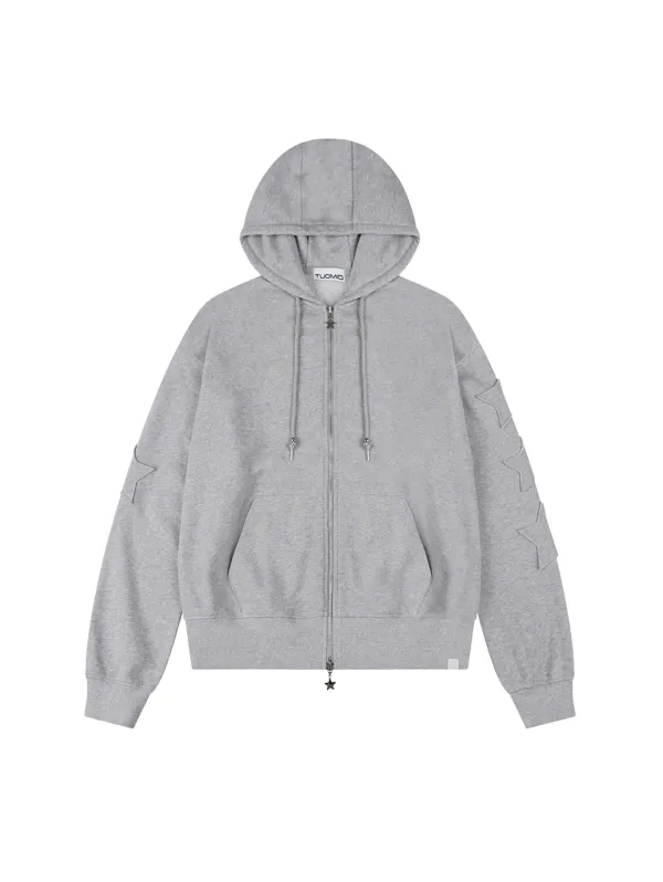 STAR PATCH HOOD ZIP-UP [HEATHER GREY]