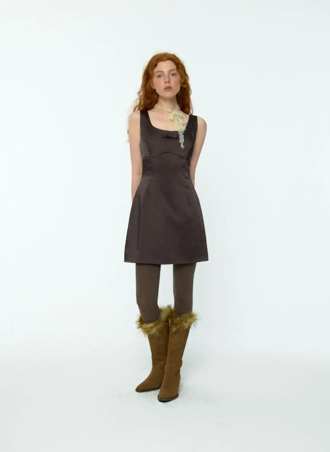 루루서울 Prom Slim Satin Mini Dress (Brown) 상품 이미지 2