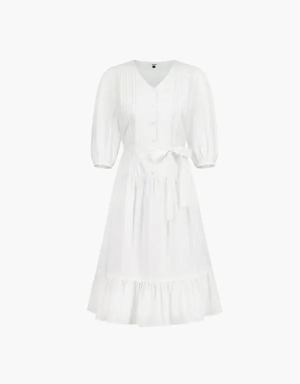 pintuck midi dress - white