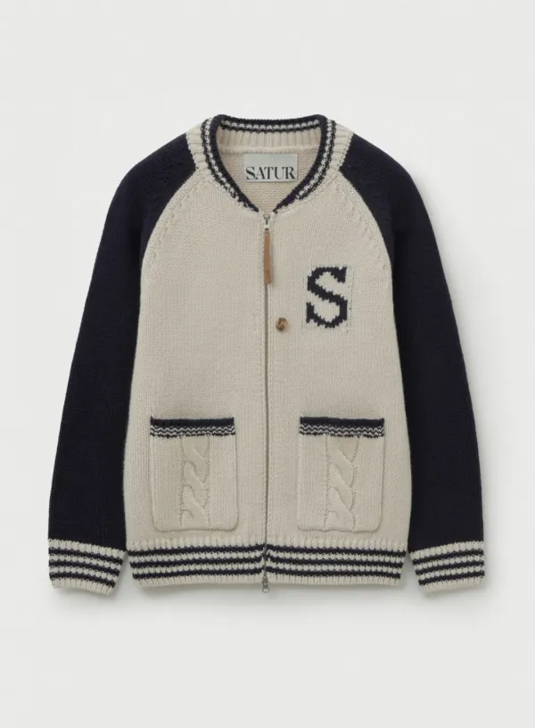 Knit Varsity Jacket - Cream