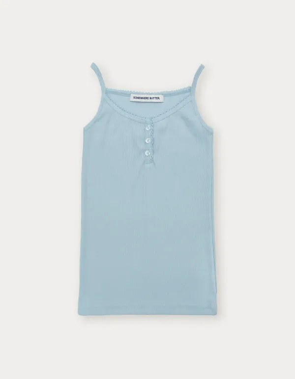 Lace Button Sleeveless - Light Blue