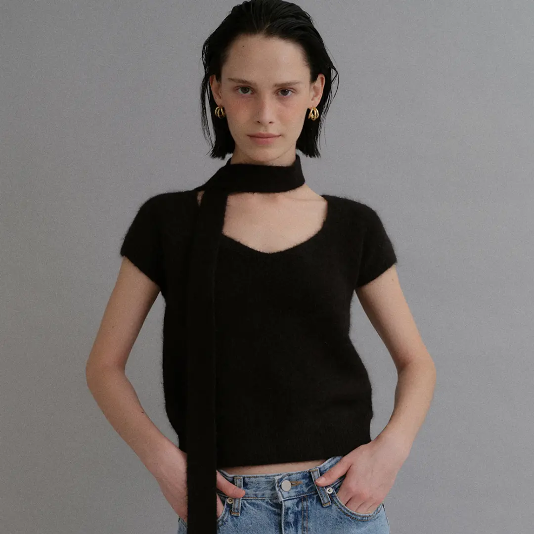 베이오드 Alpaca muffler square knit_black 상품 이미지 2