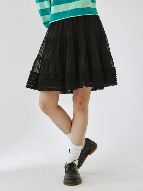 [PLZPROJECT]MESH SKIRT, BLACK