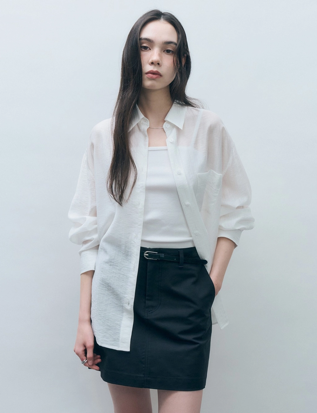 몽돌 텐셀 시스루 루즈핏 셔츠 화이트 MDSH019WHITE 상품 이미지 2