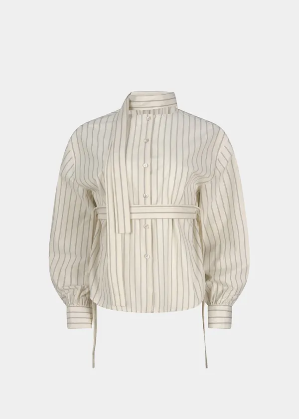 W STRIPED SCARF BLOUSE - IVORY