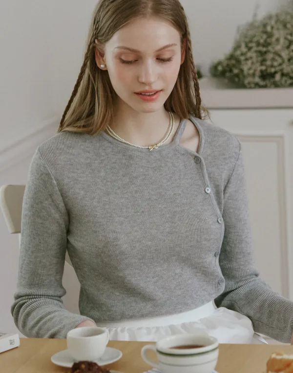 Cut Out Knit Top - Grey