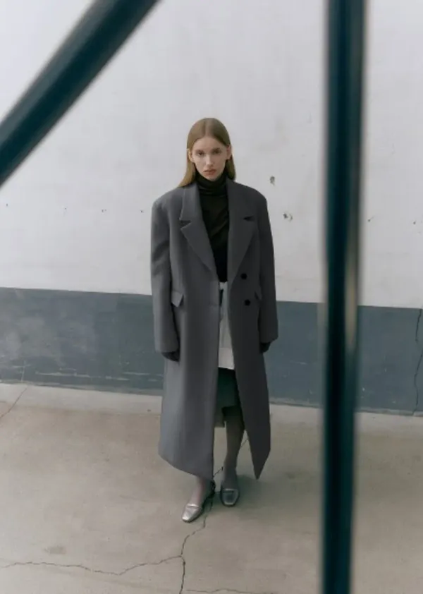 BASIC COLLAR LONG DOUBLE COAT (dust gray)