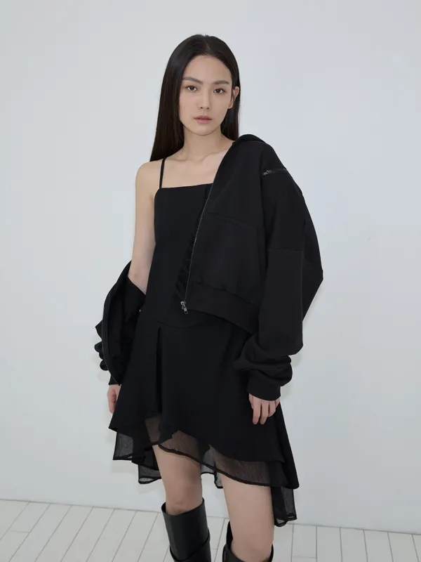 Drape Layered Slip Dress (black)