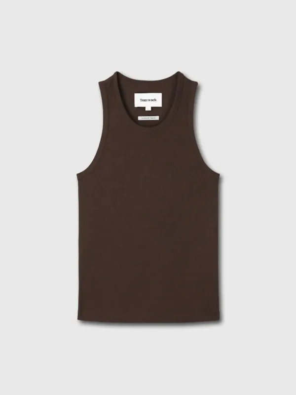 SUPER FINE WOOL RIBBED SLEEVELESS (JAPANESE FABRIC)_ DARK BROWN