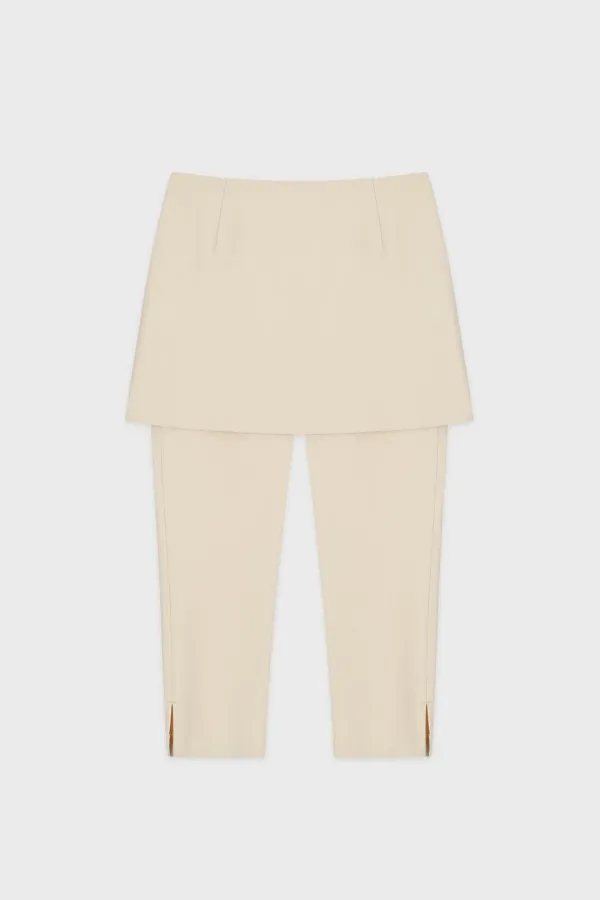 Lace Layered Skirt Pants (Beige)
