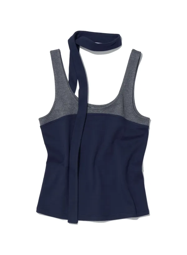 [WOMEN] DETACHABLE TIE-NECK SLEEVELESS TOP_NAVY