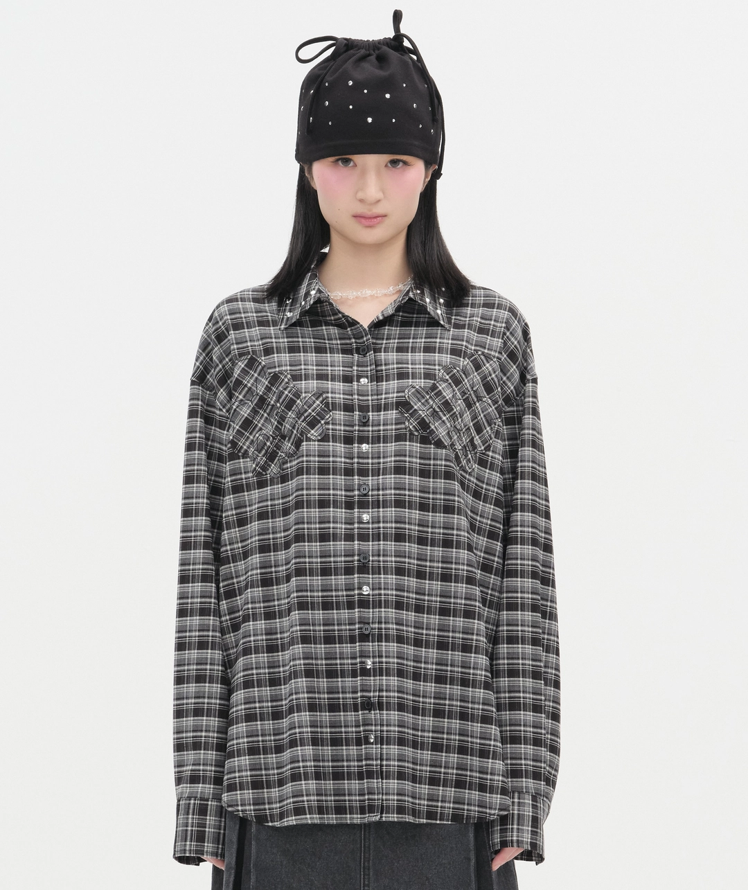 타입서비스 Hotfix Embroidered Check Shirt [Black] 상품 이미지 2