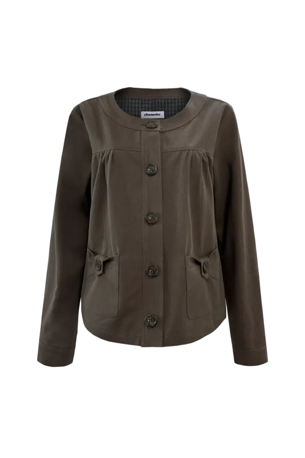 BLUSH BOW ROUND JACKET (BROWN)