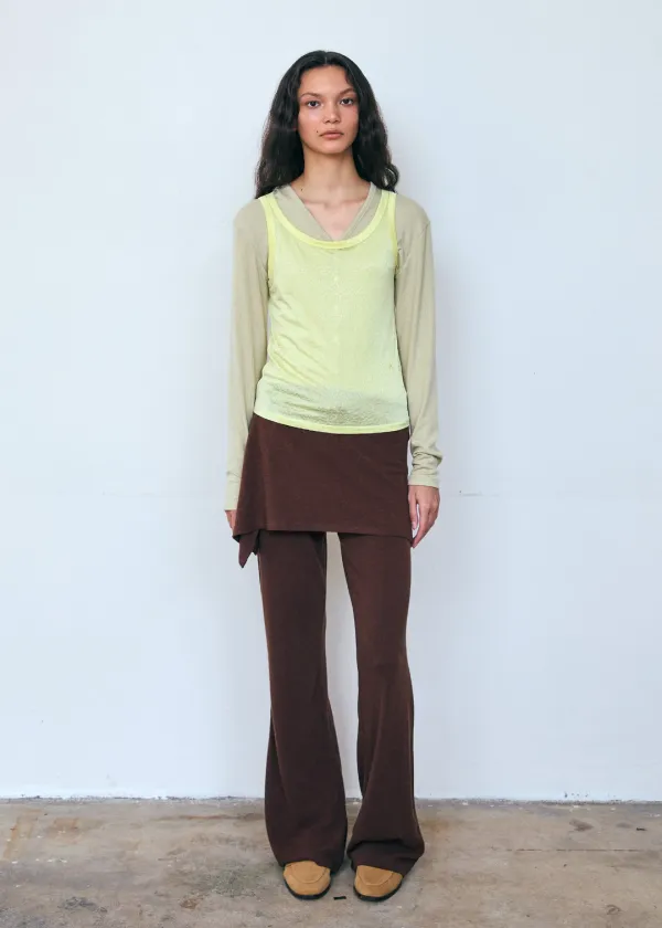 [SET] Button Layered Skirt Pants_Brown