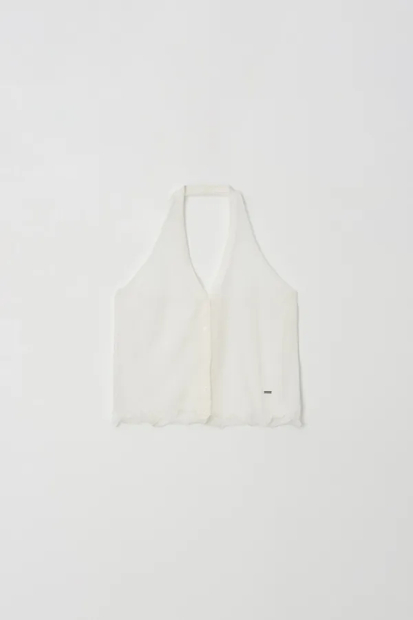 Sheer Embroidery Knit Halter Top (Ivory)