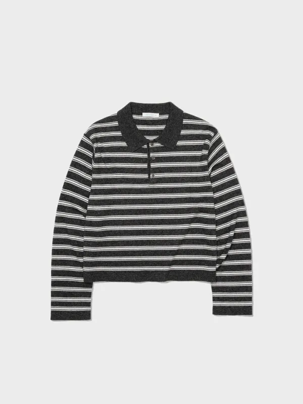 Merino Cash Striped Polo Sweater_Charcoal