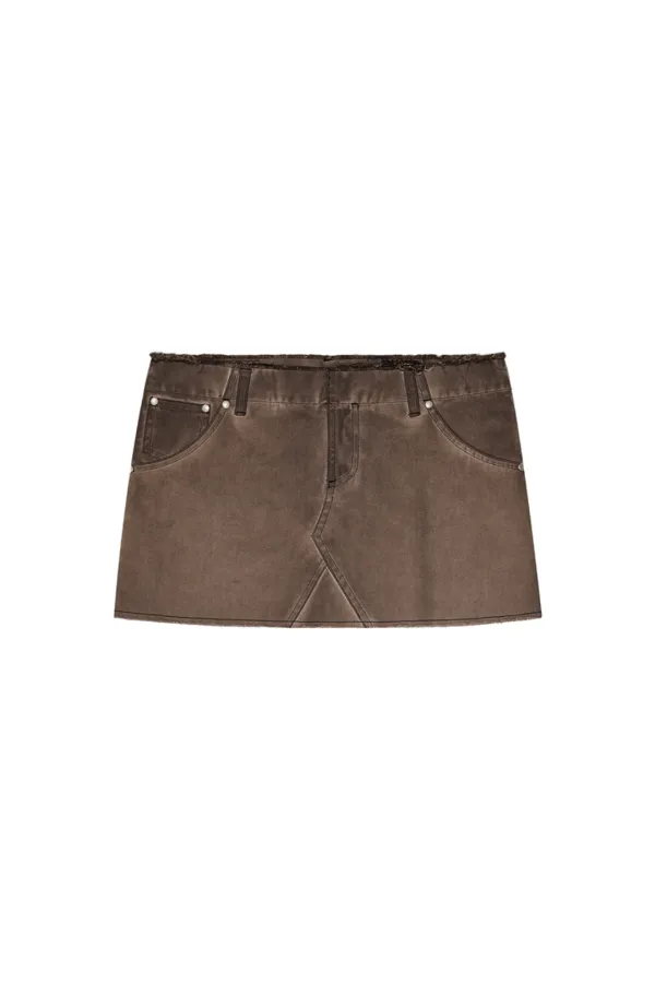WASHED CUT-OFF MINI SKIRT (BROWN)