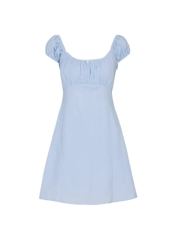 Cream Rose Mini Dress (Blue)