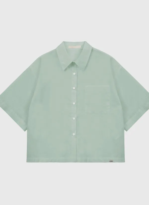 Solid Half Sleeve Semi Crop Shirt