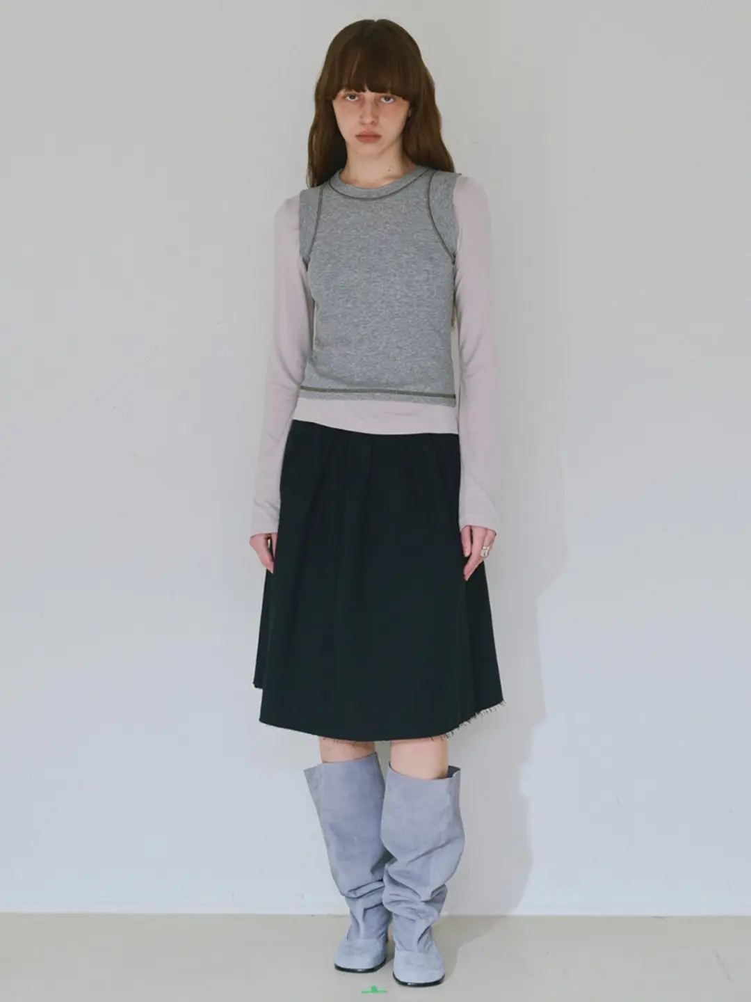 밀로 우먼 Cut-off Pleated Skirt [Black] 상품 이미지 2