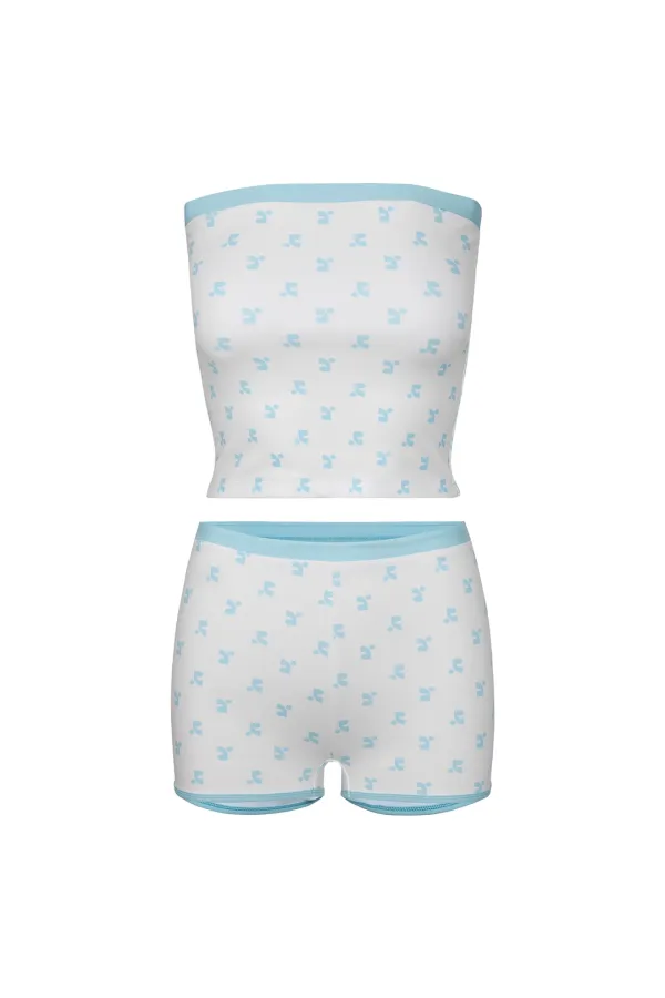 LOGO PATTERN TUBE TOP BIKINI - WHITE