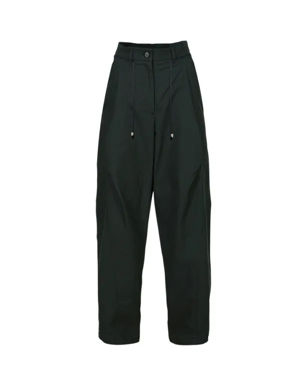 WOMENS SCREW PIN TUCK COTTON SLACKS_DARK GREEN