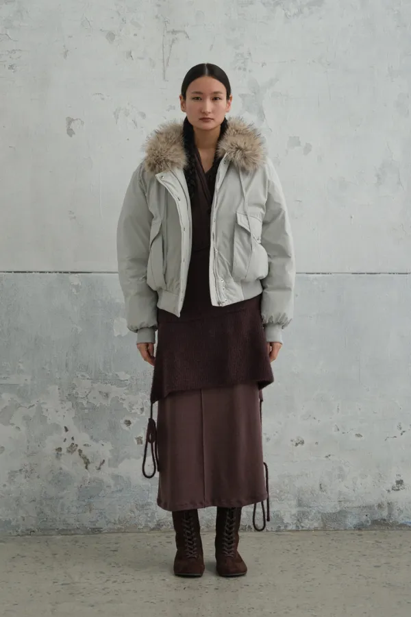 Convertible High-Neck Faux Fur Bomber