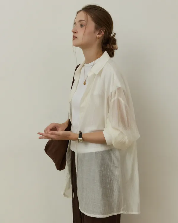 Crack see through loose shirts - ivory