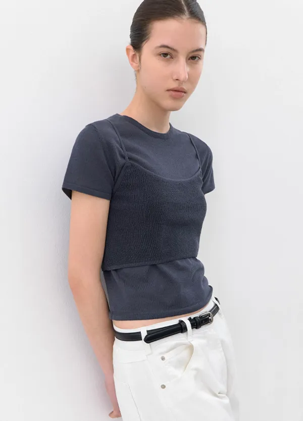 (T-7249)AN WAFFLE BUISTIER SET KNIT TOP