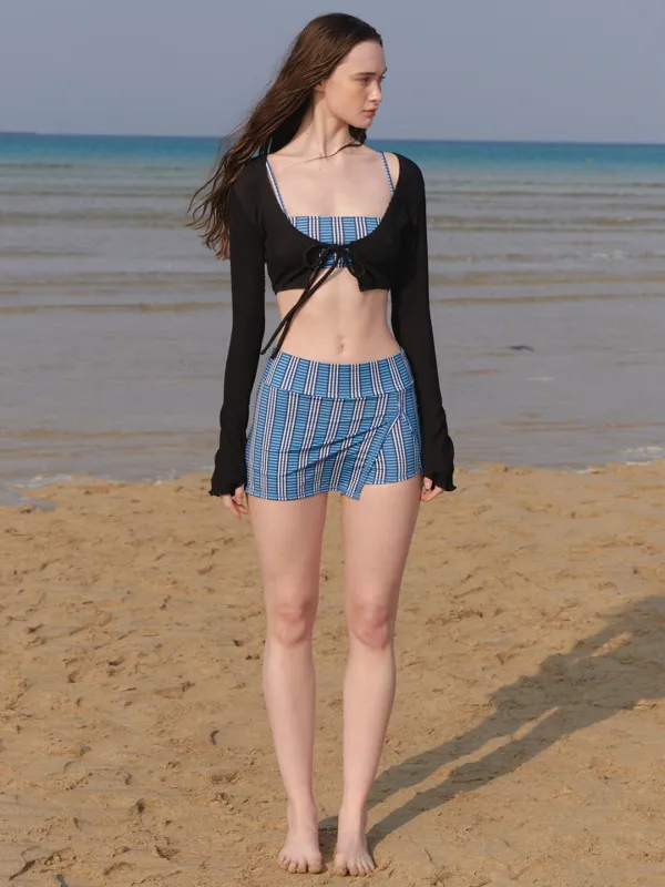 A CHECK BIKINI SKIRT SET UP_BLUE