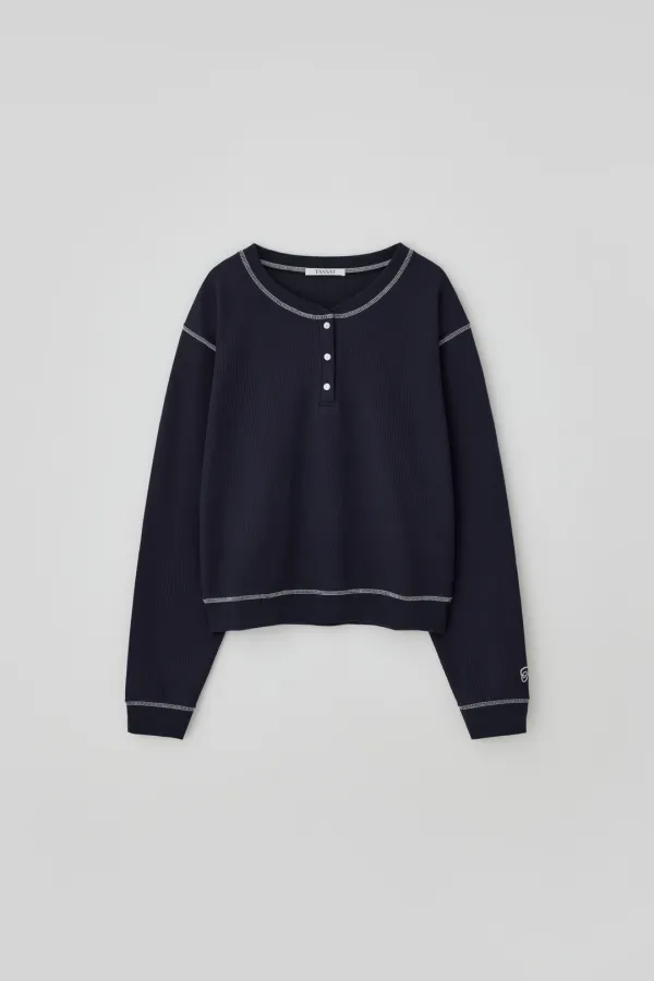 T/T Waffle sleeve top (navy)