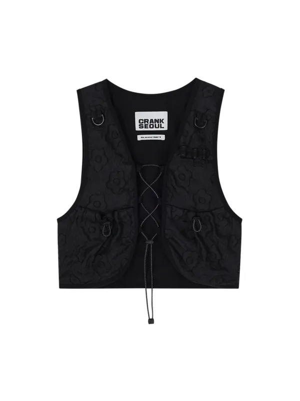 FLOWER JACQUARD LACE-UP VEST_BLACK