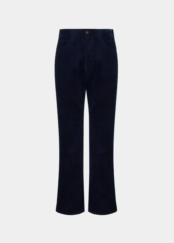 W CORDUROY FLARED PANTS - NAVY