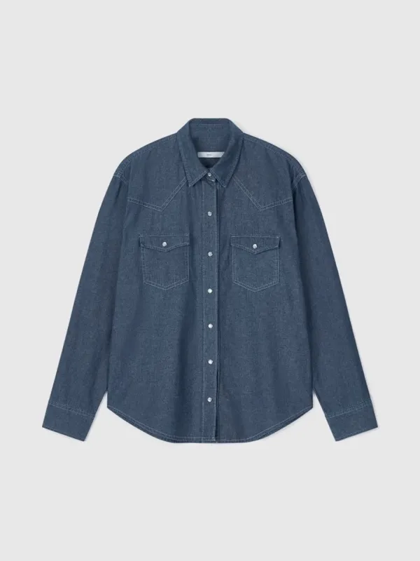 3RD / Chambray Western Shirt (Mid Blue)