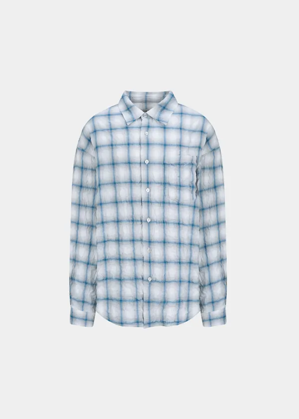 W YARN DYED WASHER CHECK SHIRT- COOL GRAY
