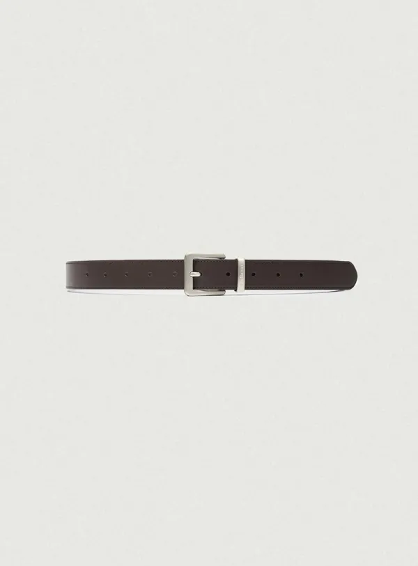 Square Cowhide Leather Belt_Brown
