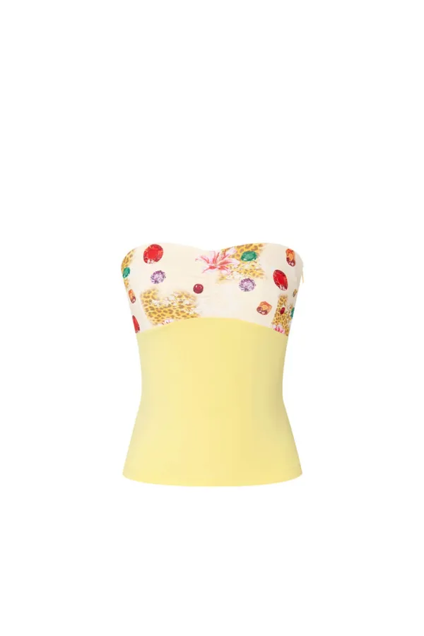 FLORAL JEWEL TUBE TOP (YELLOW)