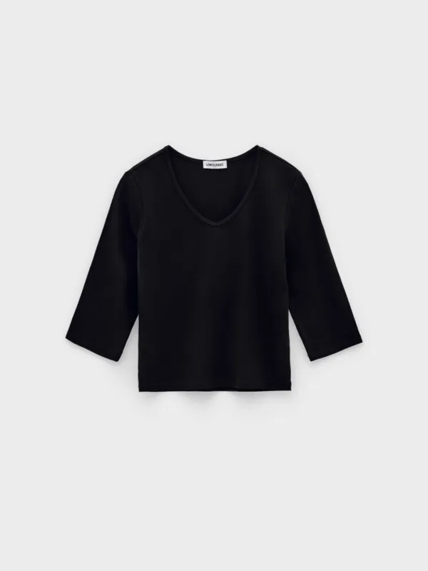 Deep V-Neck Stretchy T-Shirts_Black